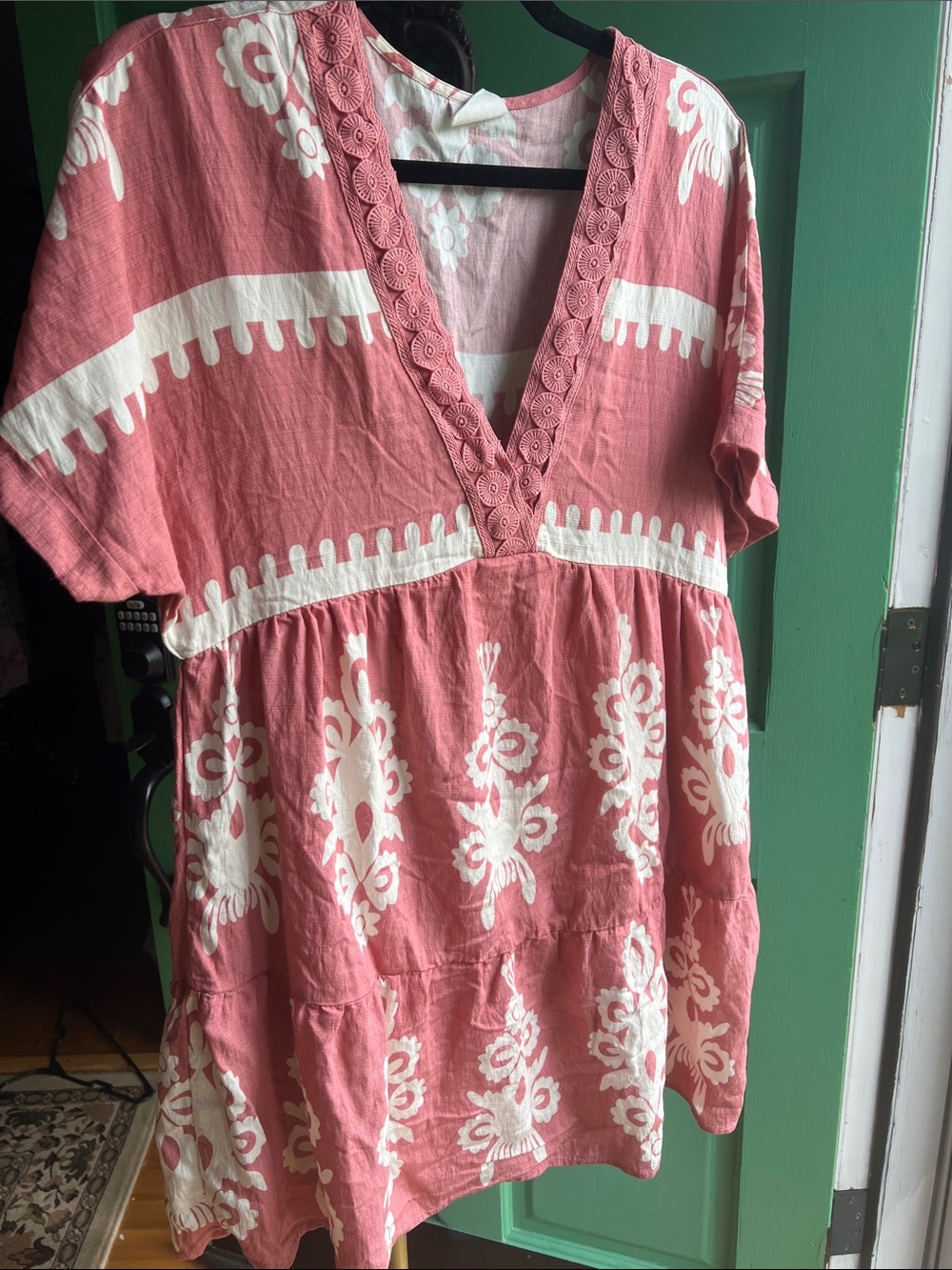 New Wave Pink Boho Lace‑Trim Dress — Designed in USA, Size M